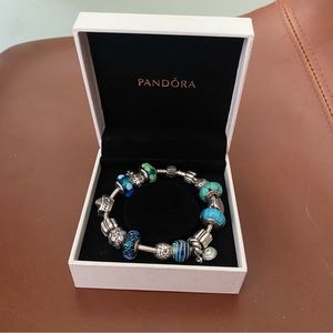 Pandora Charm Bracelet Blue & Green Aquatic Cruise Beach Vacation Jewelery